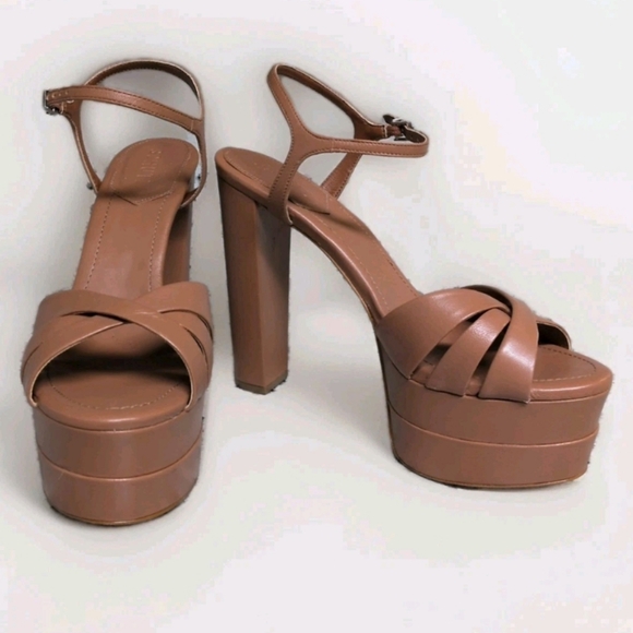 SCHUTZ Shoes - Schutz Keefa High Double Platform Sandals In Caramel Tan Nude Leather Sz 11